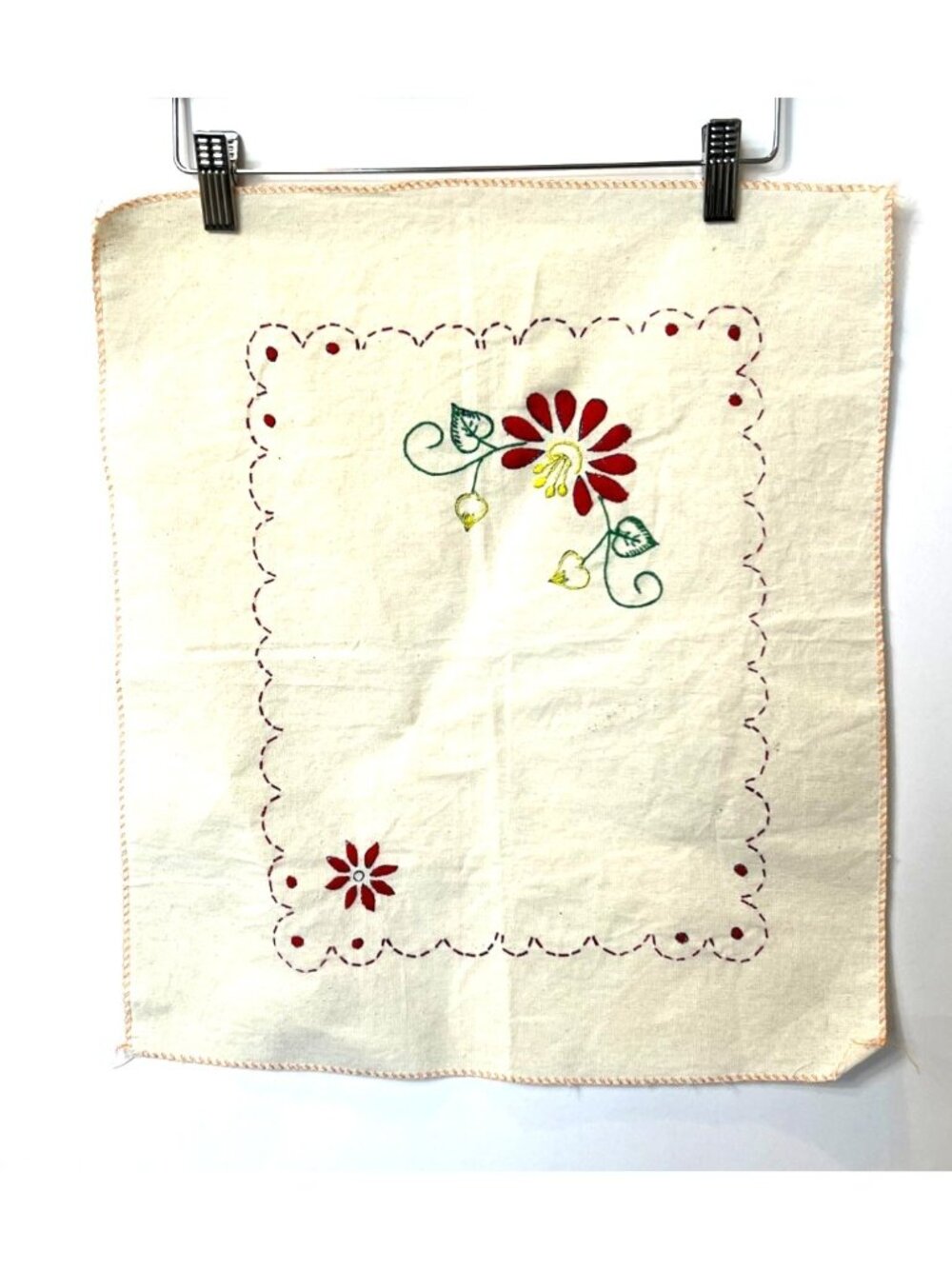 Set Of 4 Unfinished Cross Stitch Embroidered Linen Napkins 17" X 17" Floral Patt